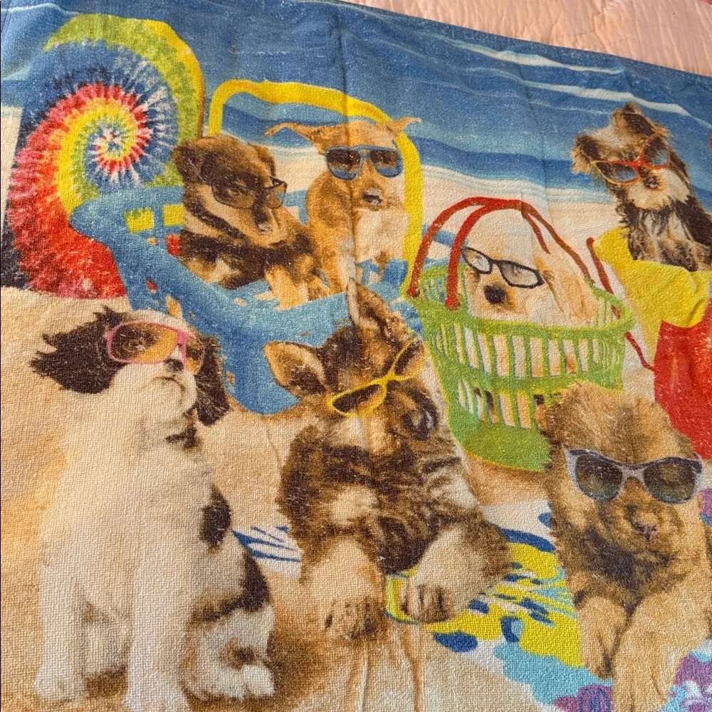 Dog Beach Towel sunglasses kid girl teen toy rainbow swim swimsuit puppy tie-dye